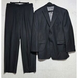 Calvin Klein Men's Black Pinstripe 2 Piece Suit 44R 100% Pure New Wool 32W x 30L
